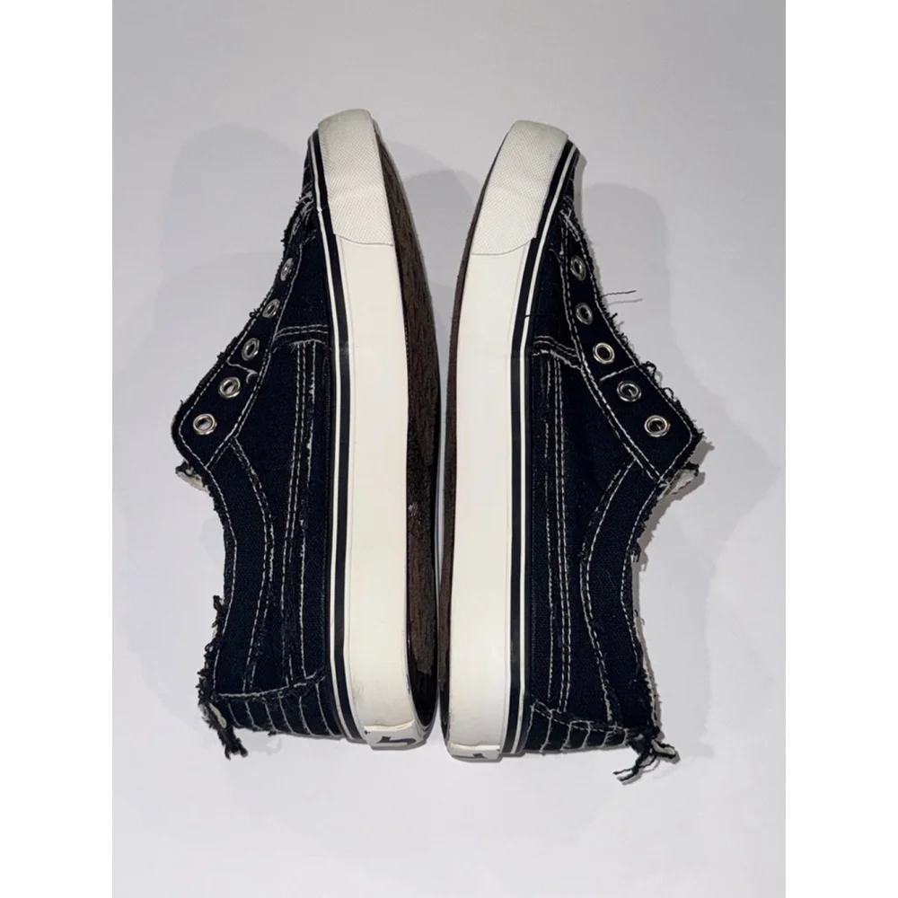 True Religion Black Distressed Slip On Sneakers